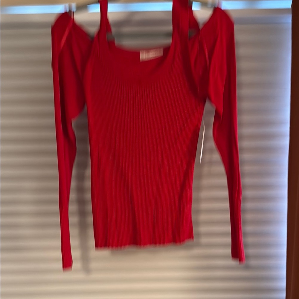 Anthropologie Red Off-the-Shoulder Sweater